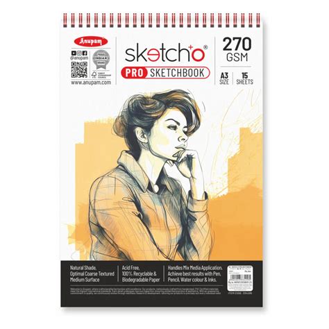 Anupam SketchO Pro Sketchbook - 270gsm Natural Shade Coarse Texture Ac ...