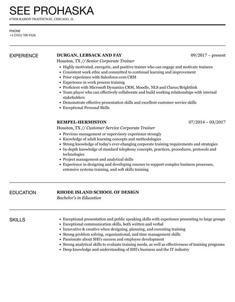Corporate Trainer Resume Samples | Velvet Jobs