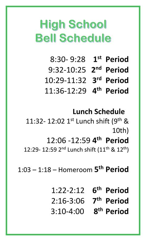 Crean Lutheran High School Bell Schedule