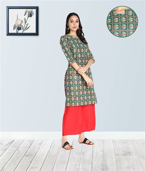 Fabclub Pure Cotton Bandhani Printed Straight Women Kurti (Green) – Fabclub