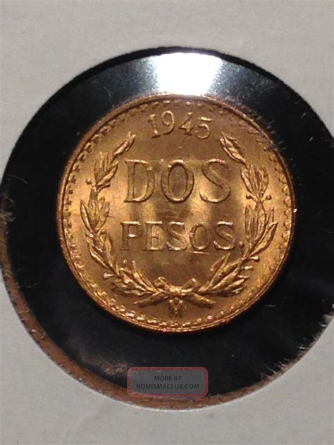 Lustrous 1945 Mexico Gold Dos Pesos In Brilliant Uncirculated - 0. 0482 ...