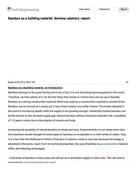Bamboo as a building material. Seminar abstract, report - Civil ...