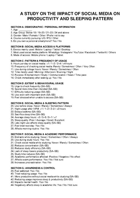 Impact of Social Media on Productivity & Sleep Patterns: Questionnaire ...