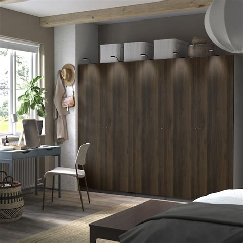 PAX / STORKLINTA wardrobe combination, dark grey/dark brown stained oak ...