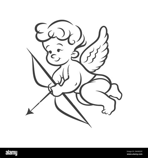 Flying Vector Cupid Boy Holding Bow, Aiming, Shooting Arrow, Hand Drawn ...