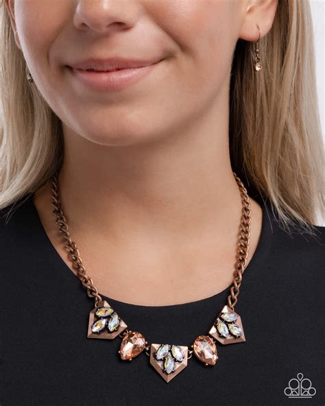 Home Place Haute - Copper Curb Chain Peach Gems & Iridescent Rhineston ...