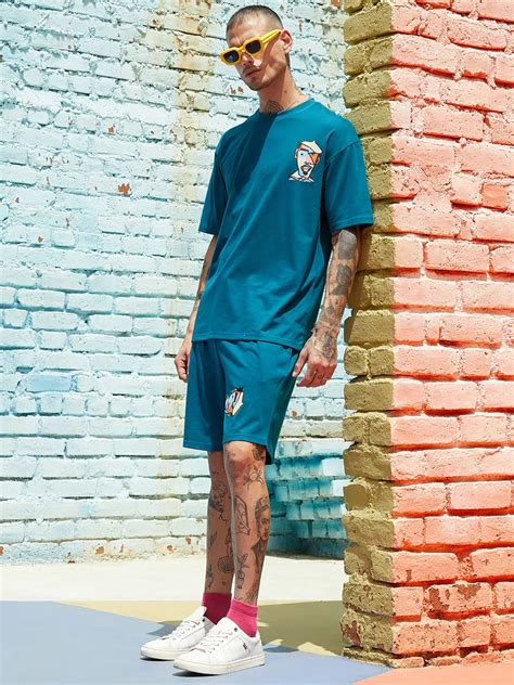 ₹1,199 | Campus Sutra Men's Teal Blue Oversized Beret Man Co-Ord Set ...