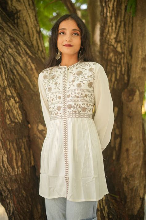 Floral Grace Peplum Kurti - White – Atha Fashion
