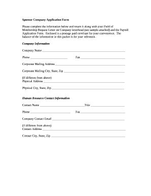 Sponsor Company Application Doc Template | pdfFiller