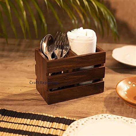 Giftoshopee Wooden Kitchen Utensil Holder Wooden Cutlery Holder Storage ...