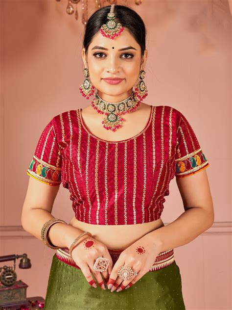 Buy Olive Green Swarovski Work Silk Saree From Ethnic Plus