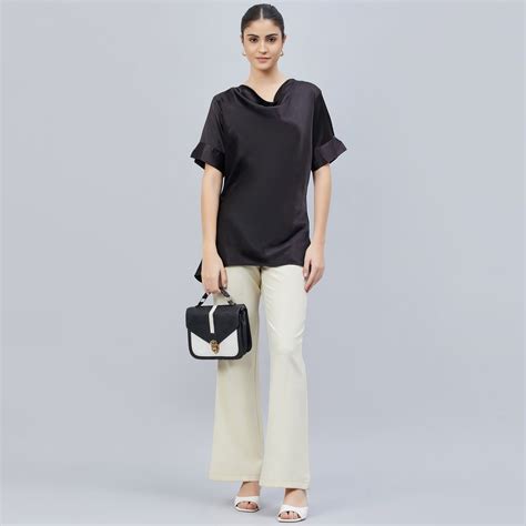 Black Cowl Neck Embellished Satin Shirt – First Resort by Ramola Bachchan