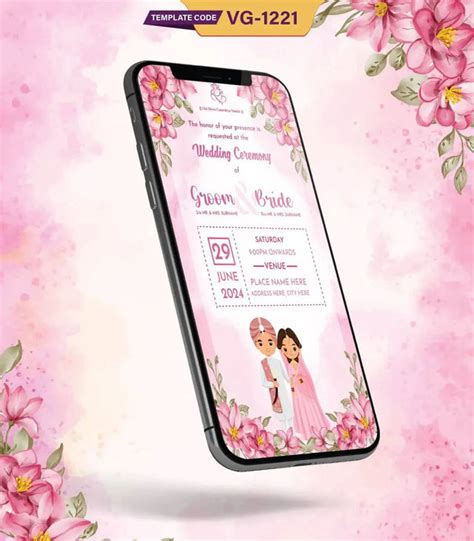 Punjabi Floral Wedding Ceremony Invitation | Cute Sikh Couple Cartoon ...