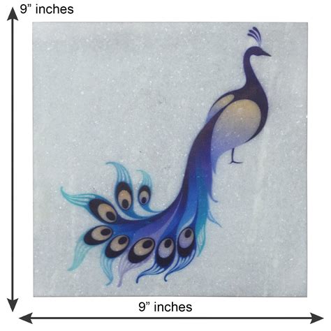 Colorful Peacock Painting On Marble Square Tile - eCraftIndia Online