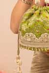 Buy Green Pearls, Lace Bandhani Pattern Bucket Bag by Amyra Online at ...