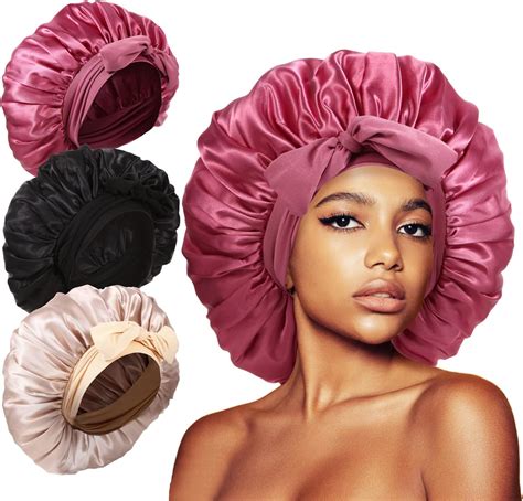 Amazon.com : Large Silk Bonnet for Sleeping, Satin Hair Bonnet for Sleeping with Tie Band ...