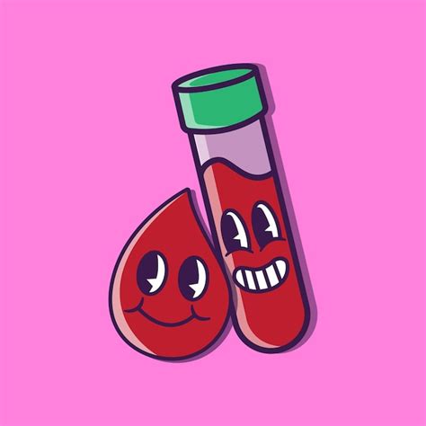 Cute retro cartoon blood drop and blood sample | Premium Vector