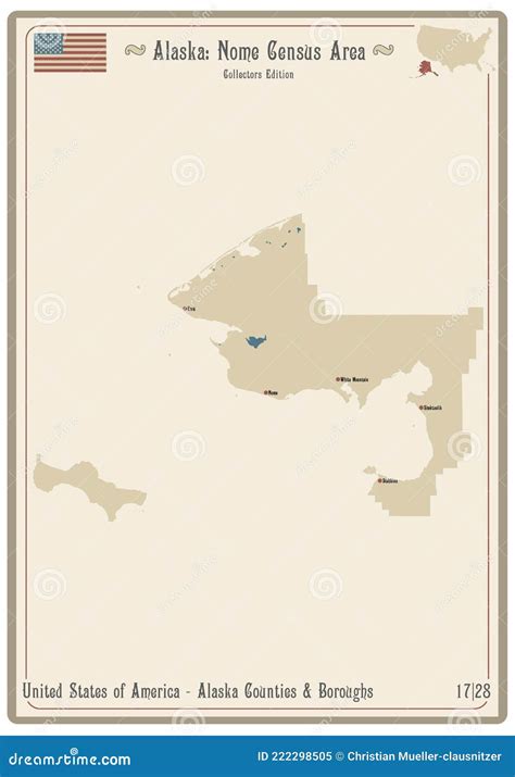 Map of Nome Census Area in Alaska Stock Vector - Illustration of lakes ...