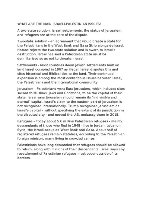 WHAT ARE THE MAIN ISRAELI-PALESTINIAN ISSUES? - Two-state solution - an ...