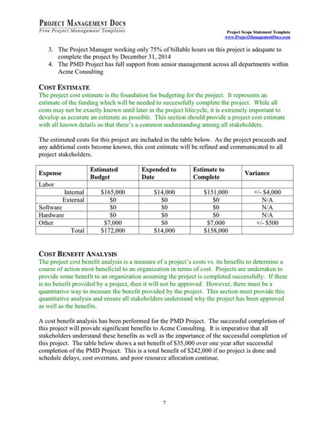 Image result for Project Scope Statement Template PDF