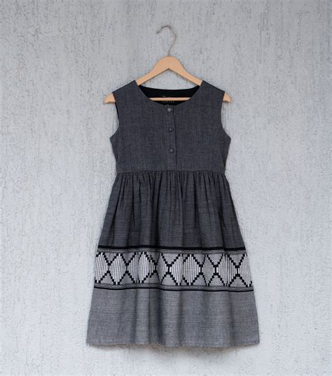 Woven Design Gathered Dress For Girls – Canvas