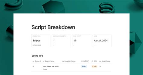 Image result for Script Breakdown Template