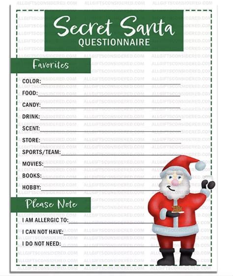 Free printable secret santa form over 20 secret santa gift ideas – Artofit