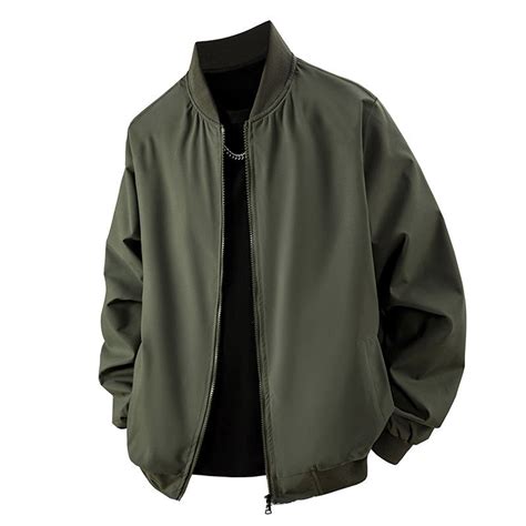 Bomber Big and Tall Jackets for Men Green Zip Up Plain Jacket ...