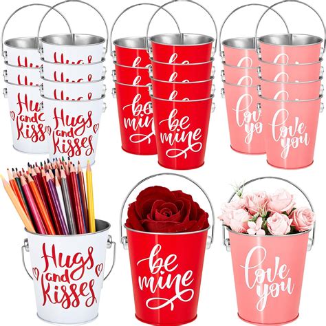 Amazon.com: Ziliny 24 Pack Valentine's Day Metal Buckets with Handle, 4 ...