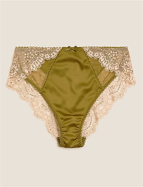 Buy Satin & Lace High Waisted Brazilian Knickers at Marks & Spencer