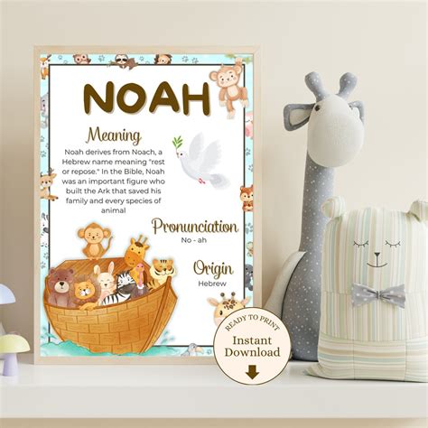 Noah Name Poster Wall Art With Meaning and Origin to Print, Children's ...