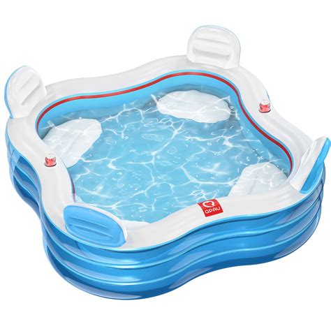QPAU Inflatable Swimming Pool, Full-Sized Blow Up Pools with Seats and ...