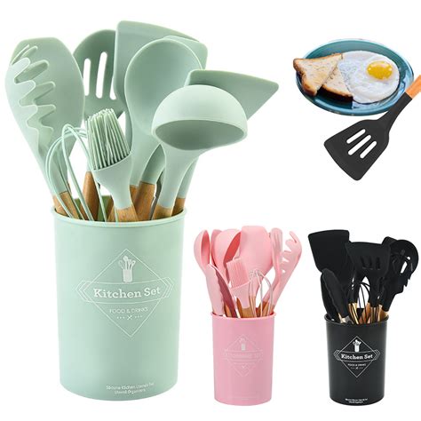 👉SG Local 12PCS Design Silicone Spatula Kitchenware Non-Stick Cookware kitchen spoons Utensils ...