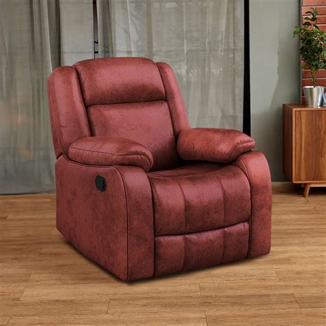 Avalon Rocking & Rotating Crimson Red Single Seater Suede Fabric Recli ...