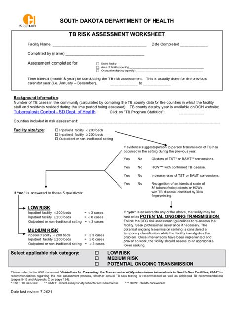 2021-2025 Form SD TB Risk Assessment Worksheet Fill Online, Printable ...