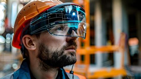 Hightech construction helmet with augmented reality display enhancing ...