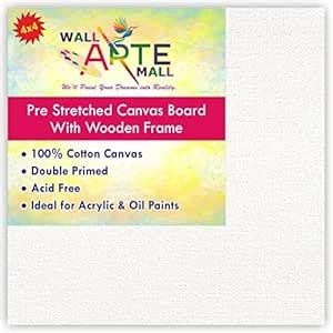 Wall Arte Mall 4 x 4 Inches Primed Cotton Pre Stretched Canvas with ...