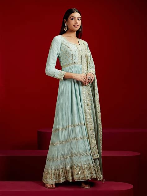 Buy Libas Art Sea Green Yoke Design Georgette A-Line Kurta With ...