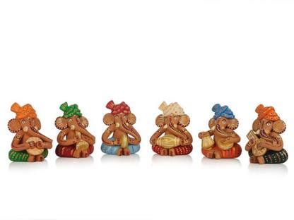 ExclusiveLane Terracotta Hand-Crafted Brown (Set of 6) Musical Ganesha ...