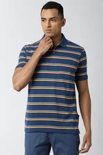 Buy Men Blue Stripe Polo Neck Polo T-Shirts Online - 589714 | Peter England