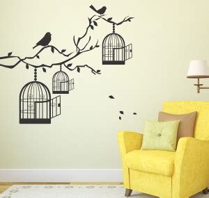 Dumdic Sparrows On Tree Black Large Vinyl Wallsticker (100 cm x 85 cm ...