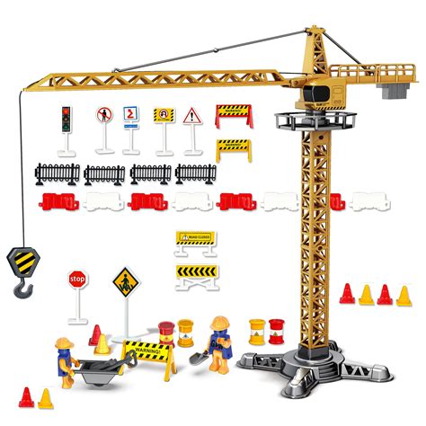 Buy NB NB NB 45 Pcs Metal Tower Crane Play Set with Crane Figures Road ...