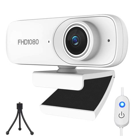 White Webcam 1080P USB Camera with Microphone and Three Tripod for ...