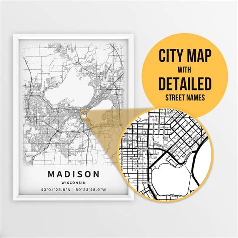 Printable Map of Madison, Wisconsin, USA With Street Names - Instant ...