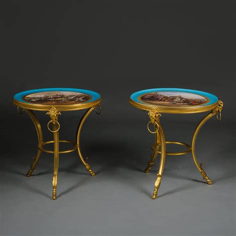 A Pair of Louis XVI Style Gilt-Bronze and Porcelain Low Side Tables For ...