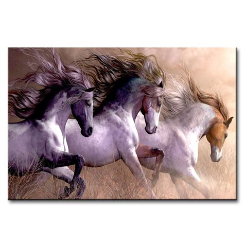 Pintura '3 Running Horses' Canvas Painting (Wood, 45.72 cm x 2.54 cm x ...