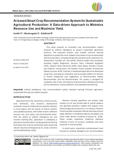 MAJ 2025: Smart Crop Recommendation System for Sustainable Agriculture ...