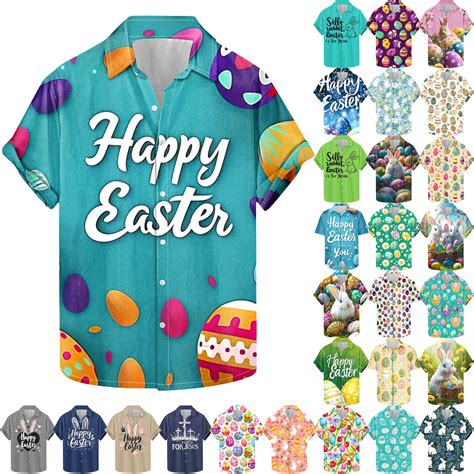 VBTAPA Mens Easter Hawaiian Shirts Button Down Egg Graphic Holiday ...