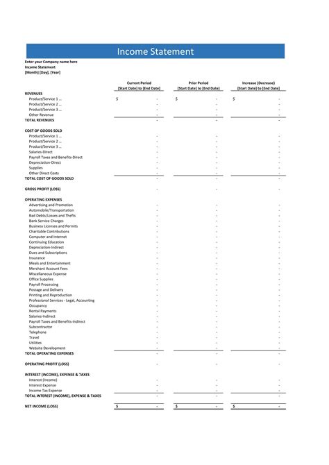 Free Printable Income Statement Templates [Excel, Word, PDF]
