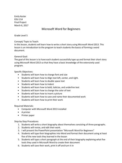 Image result for Word Processing Lesson Plan
